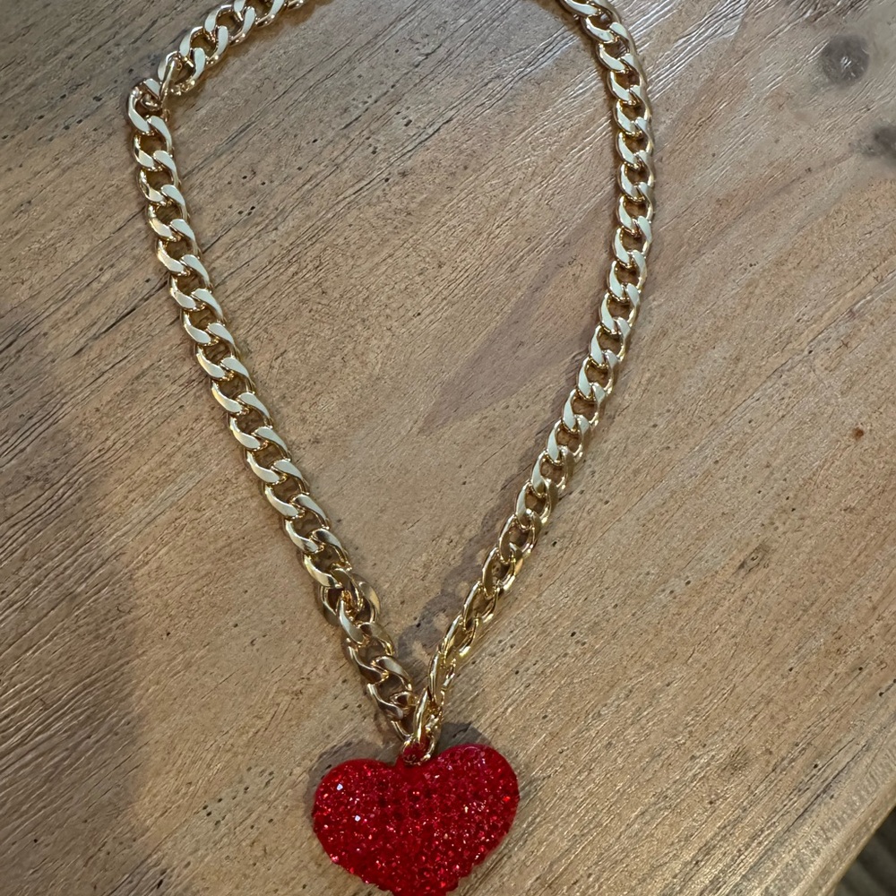 BRAND NEW Gold Chain Necklace with Red Heart Pendant